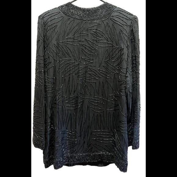 Vintage Brilliante by J.A. Women’s Size L Black Beaded 100% Silk Jacket - Picture 2 of 6